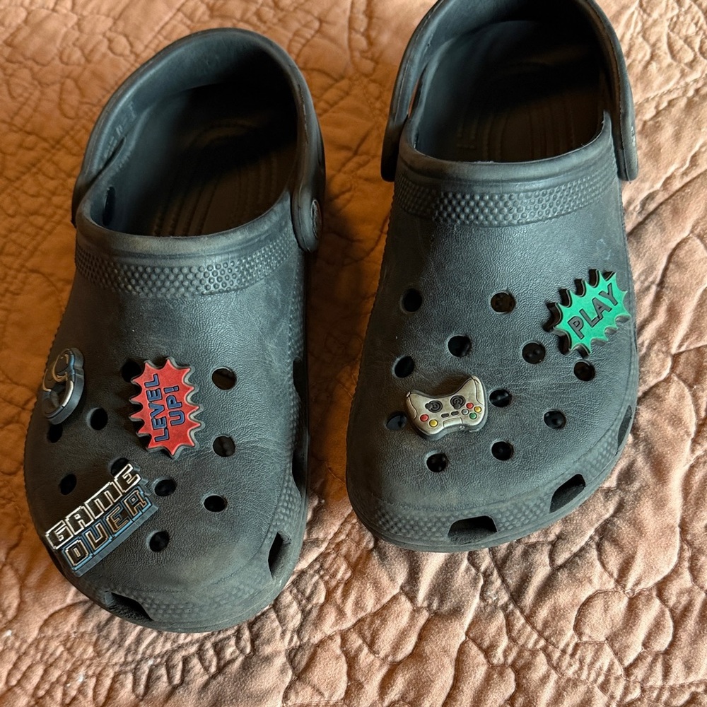 Kids Black Clogs with Fun Charms